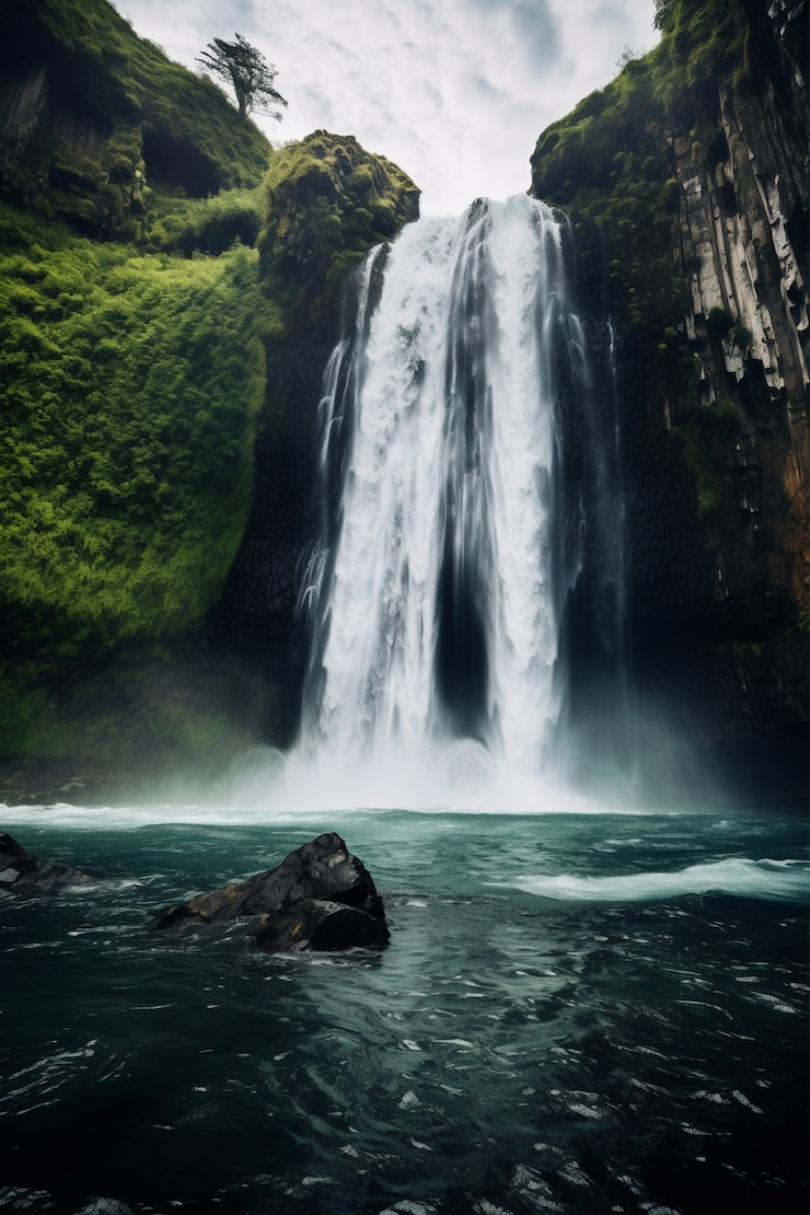 Kostenlose Foto sicht auf die natürliche wasserfalllandschaft