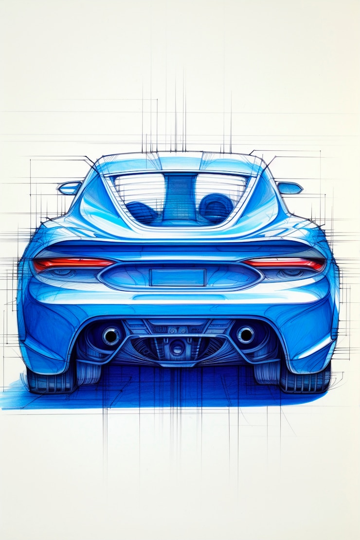 Kostenlose Foto sicht auf ein 3d-auto im sketch-stil