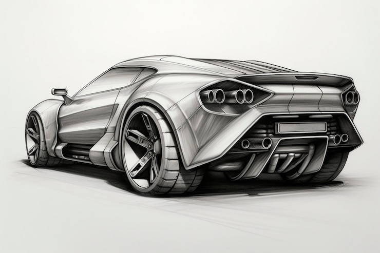 Kostenlose Foto sicht auf ein 3d-auto im sketch-stil