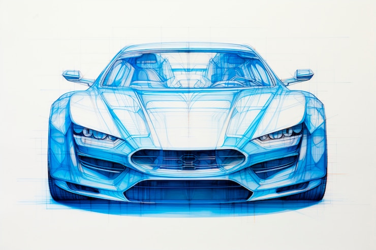 Kostenlose Foto sicht auf ein 3d-auto im sketch-stil