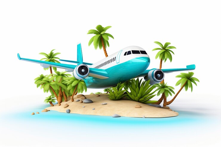 Kostenlose Foto sicht auf ein 3d-flugzeug mit reiseziellandschaft