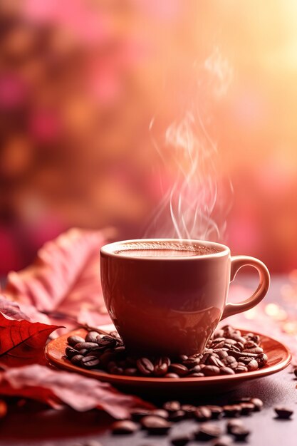 Sicht auf eine 3D-Kaffeetasse mit gerösteten Bohnen