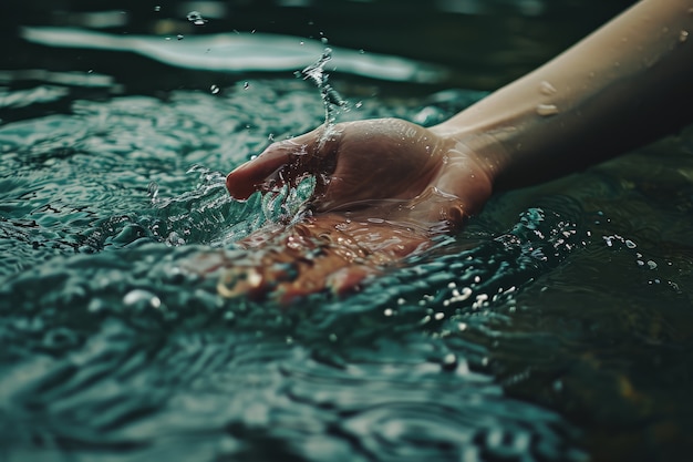 Kostenloses Foto sicht auf eine realistische hand, die klares, fließendes wasser berührt