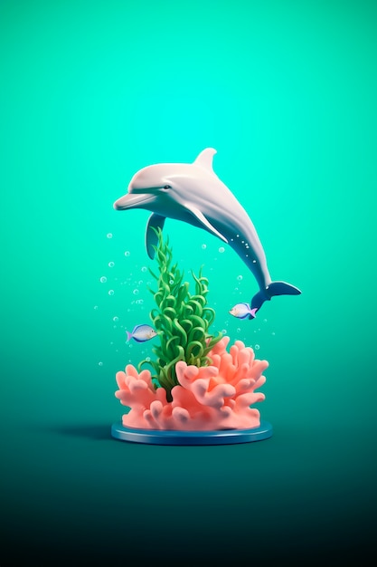 Sicht auf einen 3D-Delfin mit lebendigen Farben