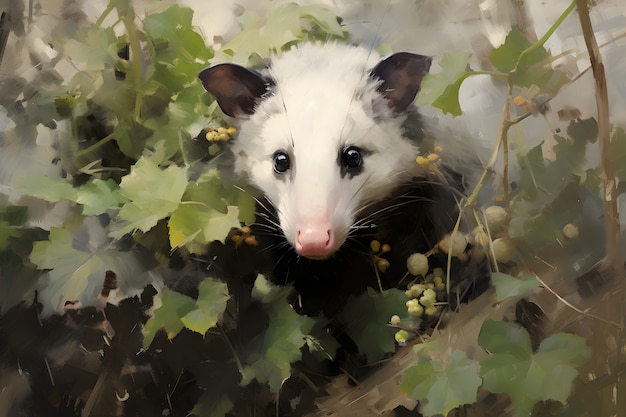 Kostenloses Foto sicht auf opossum-tier mit vegetation im digitalen kunststil