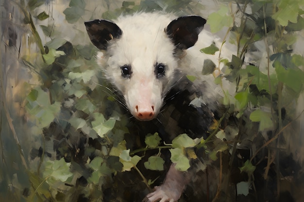 Sicht auf Opossum-Tier mit Vegetation im digitalen Kunststil