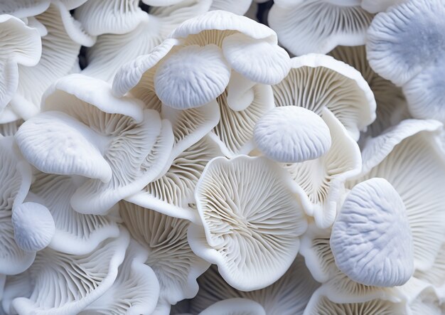 Sicht auf weiße und blaue Pilze