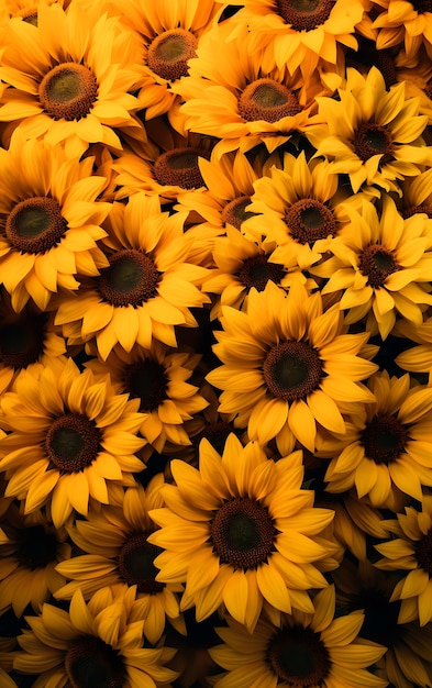 Kostenloses Foto sicht von oben auf viele sonnenblumen