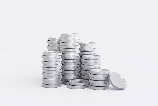 Silbermünze stapelt Geld Währung Finanzen Einsparungen Anlagekonzept Hintergrund 3D-Darstellung