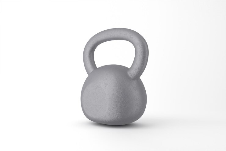 Kostenlose Foto silberne kettlebell auf weißem hintergrund