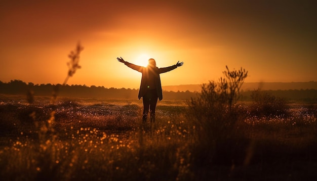 Kostenloses Foto silhouette einer person, die die von ki erzeugte naturschönheit genießt