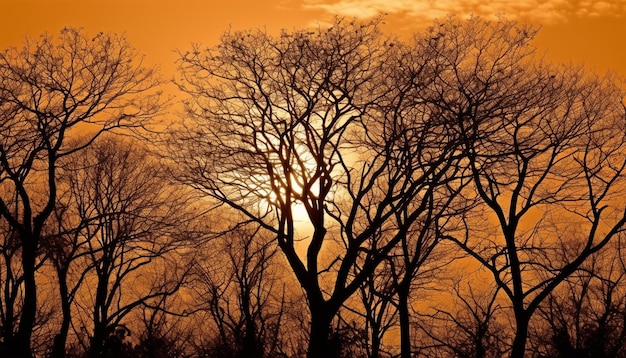 Kostenloses Foto silhouette eines baums, der von einem von ki generierten sonnenuntergang beleuchtet wird