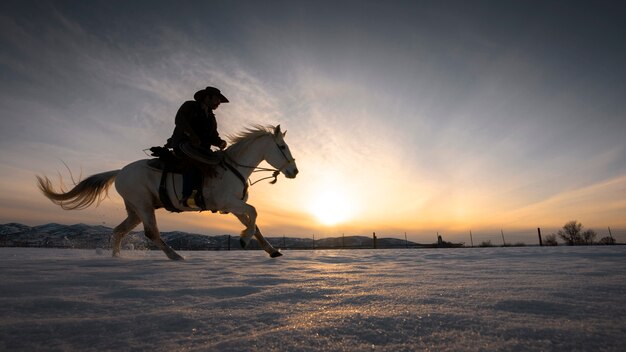 Silhouette eines Cowboys auf einem Pferd