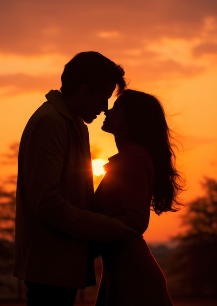 Silhouette eines verliebten Paares in Zuneigung
