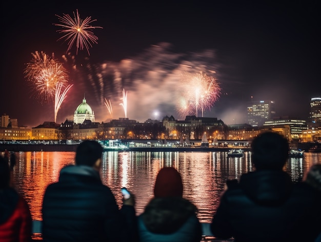 Kostenloses Foto silvesterfeier mit feuerwerk