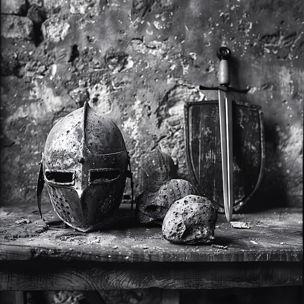 Soldatenhelm im Vintage-Stil Stillleben