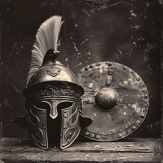 Soldatenhelm im Vintage-Stil Stillleben