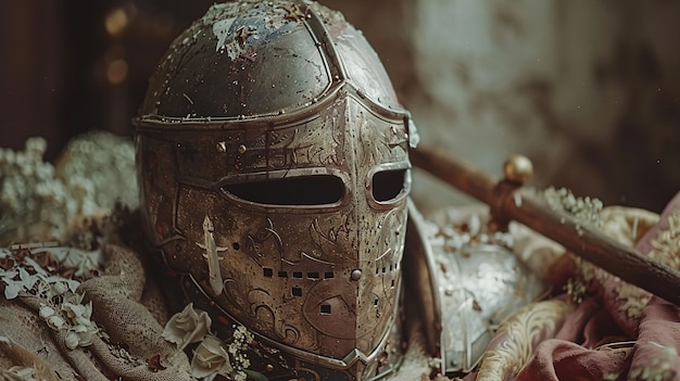 Soldatenhelm im Vintage-Stil Stillleben