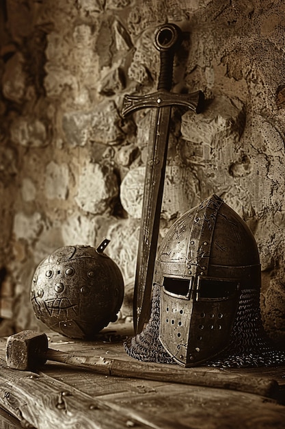 Soldatenhelm im Vintage-Stil Stillleben