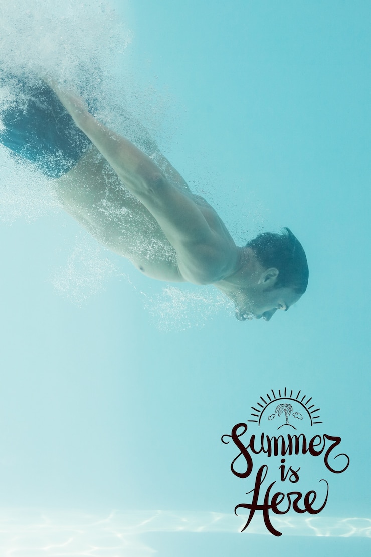 Kostenlose Foto sommer-hintergrund mit einem mann unter wasser