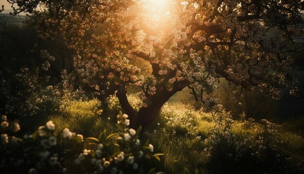 Sonnenbeschienene Äste die Schönheit einer Sommerwiese, generiert von KI