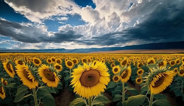 Sonnenblume im gelben Feld Schönheit der landwirtschaftlichen generativen KI