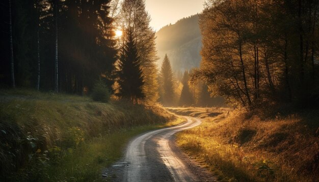 Sonnenuntergang über der Bergkette, eine ruhige Szene mit generativer KI