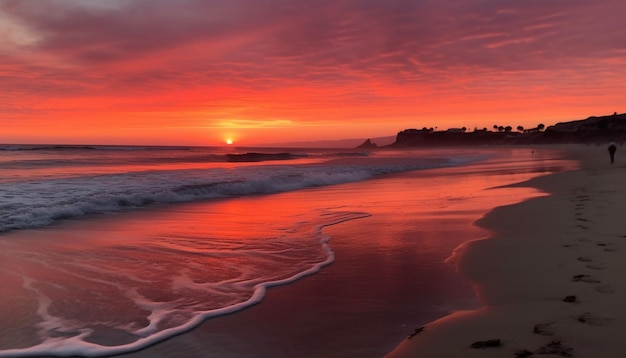 Kostenloses Foto sonnenuntergang über der ruhigen küste, der die schönheit der natur widerspiegelt, landschaft, die durch künstliche intelligenz erzeugt wurde