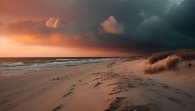 Sonnenuntergang über einer ruhigen Meereslandschaft, ein perfekter Urlaub, der von KI generiert wird