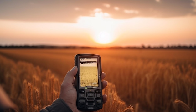 Sonnenuntergangsabenteuer, das die Schönheit der Natur mit einem von KI generierten Smartphone fotografiert