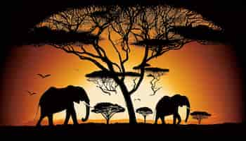 Kostenloses Foto sonnenuntergangssilhouette afrikanischer elefant inmitten einer generativen ki der savannenebene