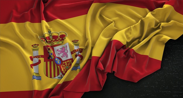Spanien Fahne geknittert auf dunklem Hintergrund 3D Render