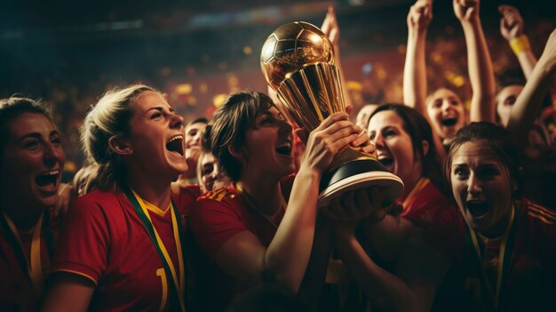 Spanische Mannschaft mit dem WM-Pokal