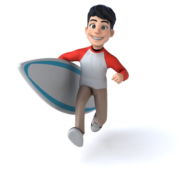 Spaß 3D asiatischer Teenager mit einem Surboard