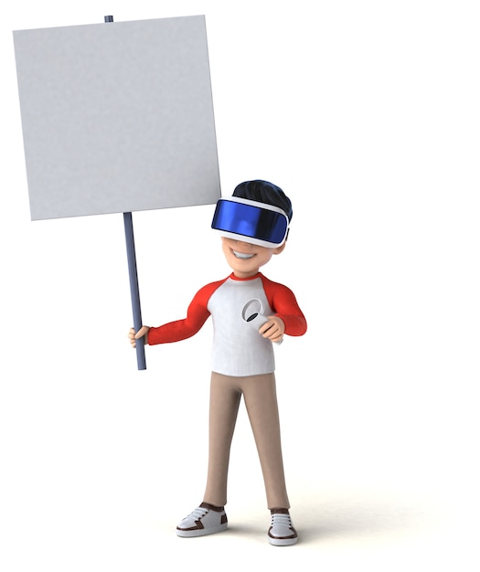 Spaß 3D-Illustration eines Cartoon-Kindes mit einem VR-Helm