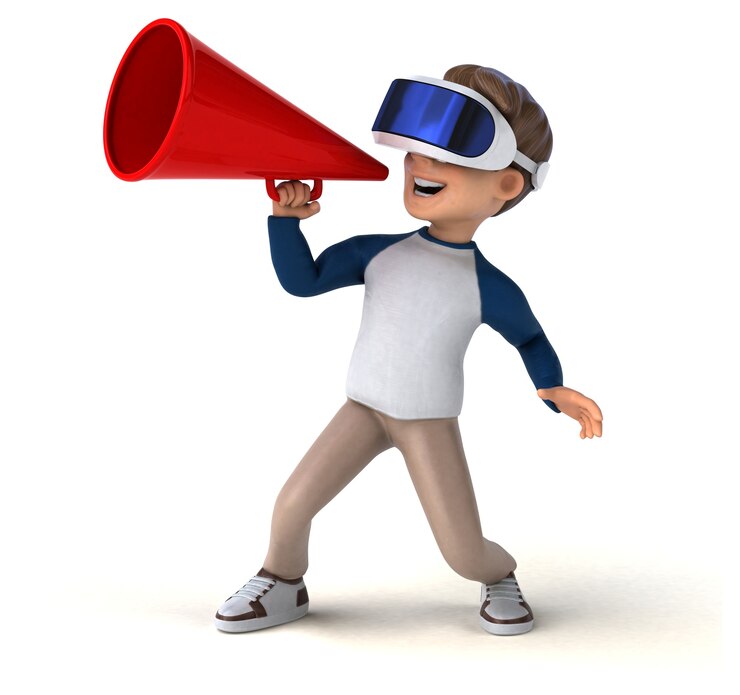 Kostenlose Foto spaß 3d-illustration eines cartoon-kindes mit einem vr-helm