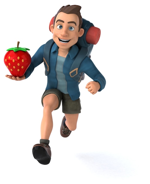 Spaßillustration eines 3D-Cartoon-Rucksacktouristen