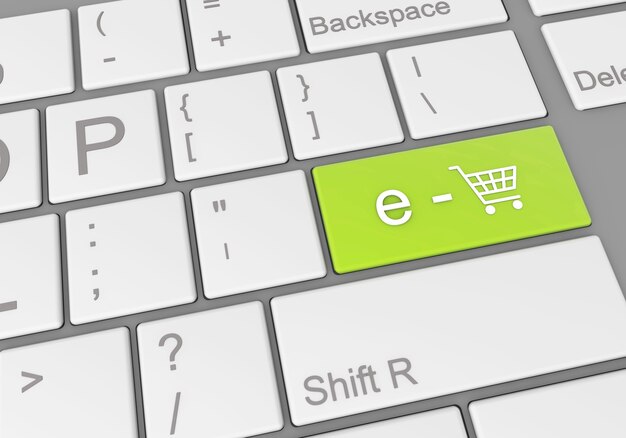 Spezielle "E-Commerce" -Taste auf einer Laptop-Tastatur