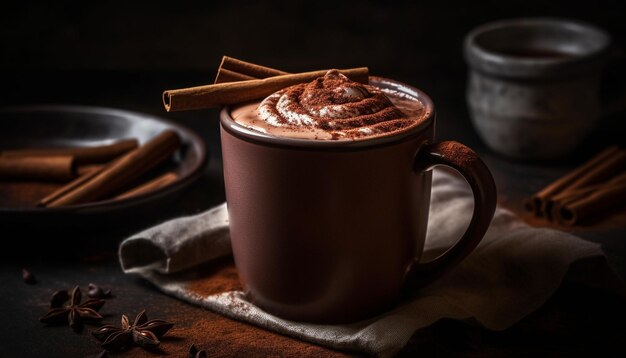 Spiced Latte mit Schokoladen- und Anisgarnitur, generiert von KI