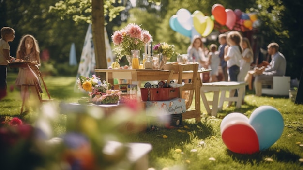 Kostenloses Foto spielerische spiele auf der geburtstagsfeier vor naturhintergrund