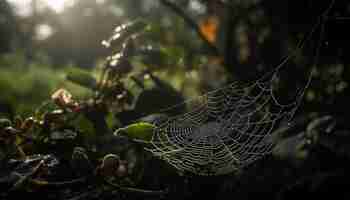 Kostenloses Foto spinnennetz im wald glitzert mit tau, der von ki erzeugt wird