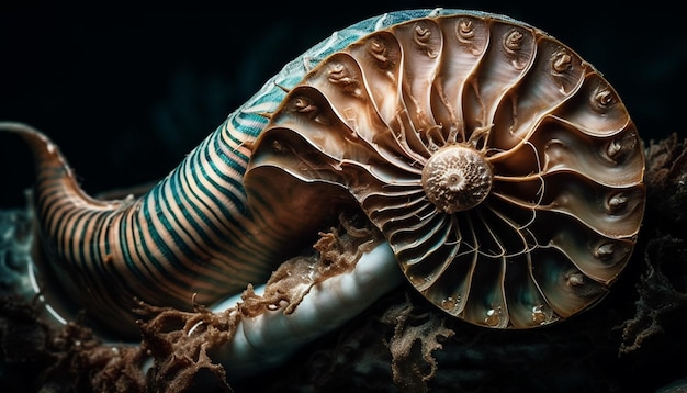 Spiralmuschel ein Fraktal von Unterwasserschönheit, das von KI erzeugt wird
