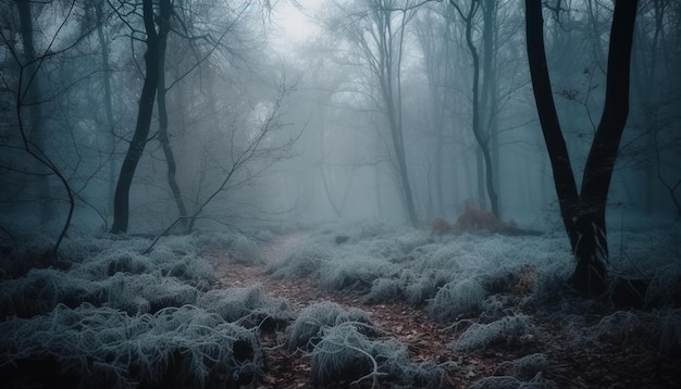 Kostenloses Foto spooky forest mystery horror lauert in der von ki erzeugten dunkelheit