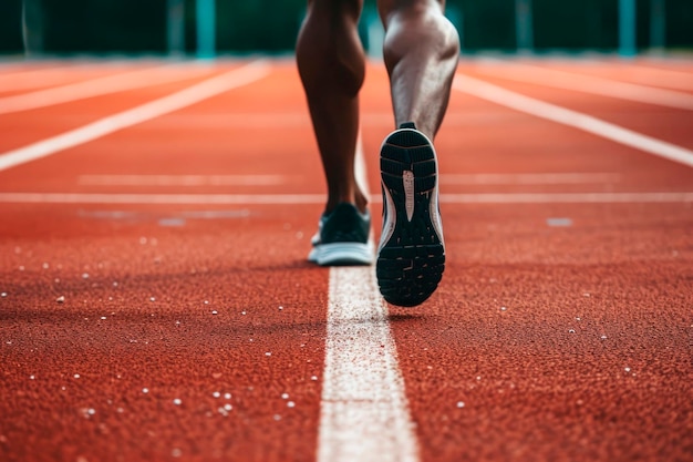 Kostenloses Foto sportler bereitet sich auf den lauf auf der leichtathletikbahn vor