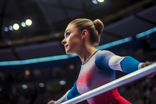 Sportliche Frau, die Gymnastik übt