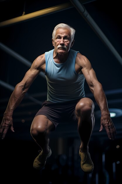 Sportlicher älterer Mann, der sich durch Gymnastik fit hält