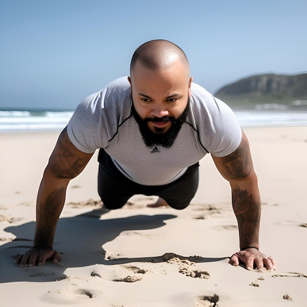 Kostenloses Foto sportlicher mann macht liegestütze am strand