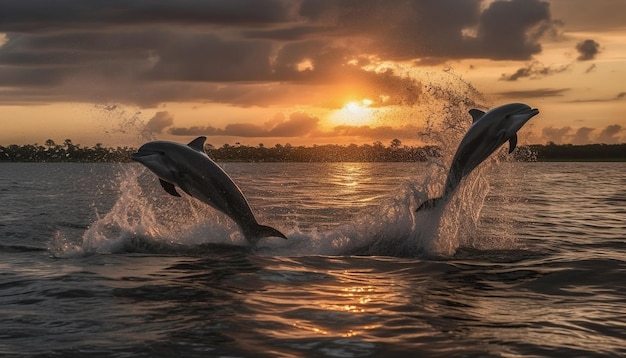 Kostenloses Foto springender buckelwal, majestätische schönheit in der natur, erzeugt durch ki