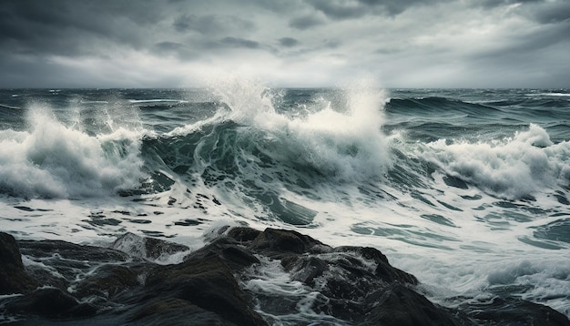 Kostenloses Foto spritzende wellen brechen gegen die felsige küste und die von der ki erzeugte gischt