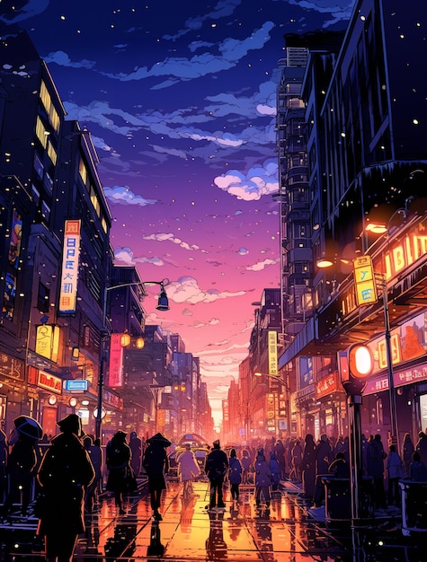 Stadtlandschaft des von Anime inspirierten städtischen Gebiets